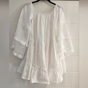 Indikah White Mini Cotton Dress, Size S/M